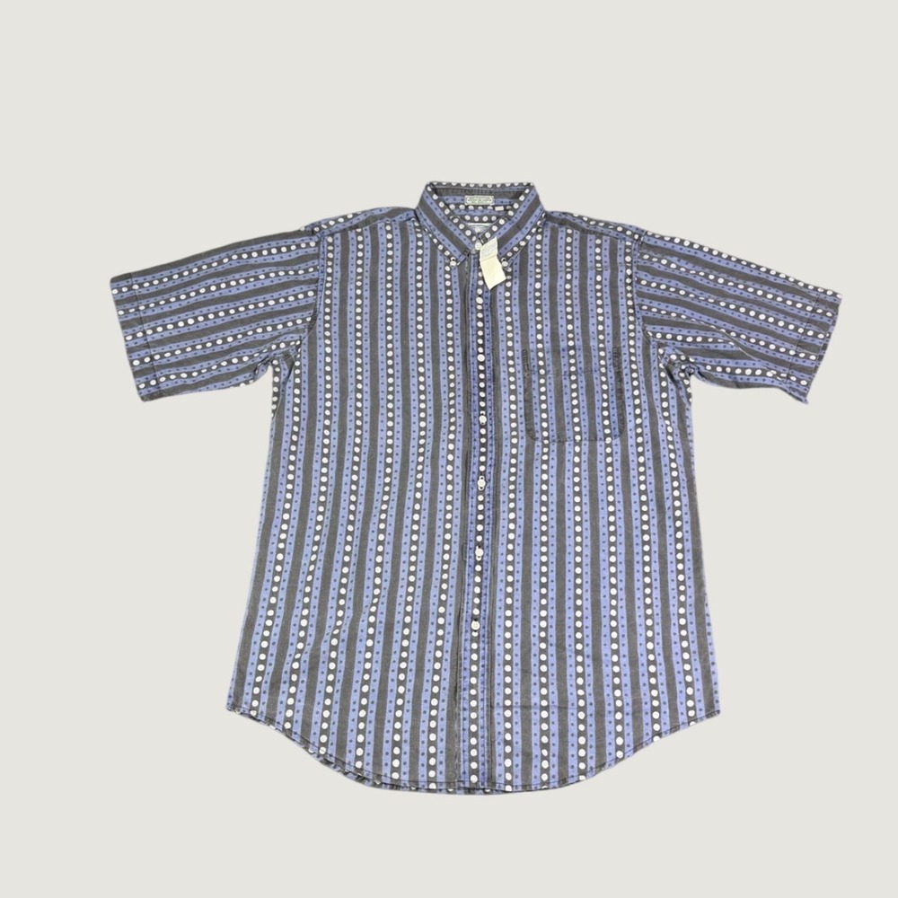 Britches Outdoors Mens Medium Blue Striped Polka Dot Cotton Button Down Shirt - Picture 1 of 8